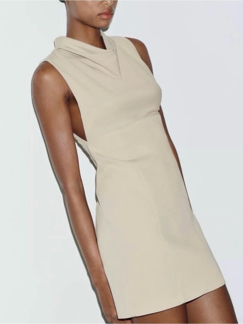 ZARA Beige Cowl Neck Sleeveless Dress